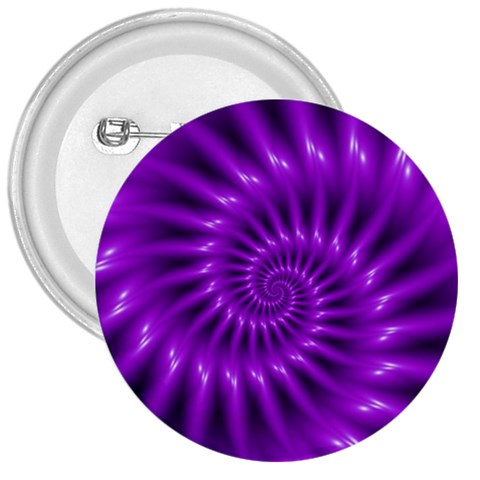 Glossy Bright Purple Fractal Spiral  3  Button from ArtsNow.com Front