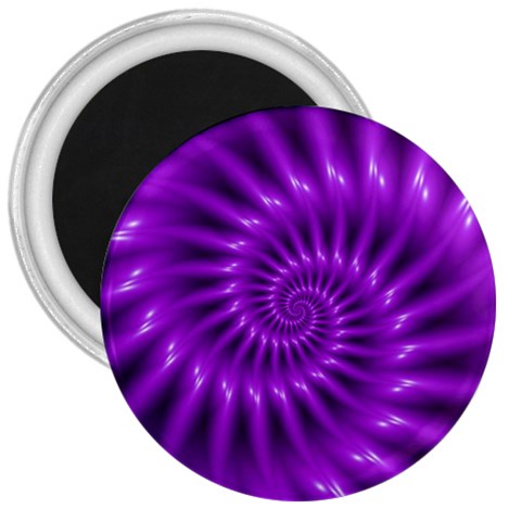 Glossy Bright Purple Fractal Spiral  3  Magnet from ArtsNow.com Front