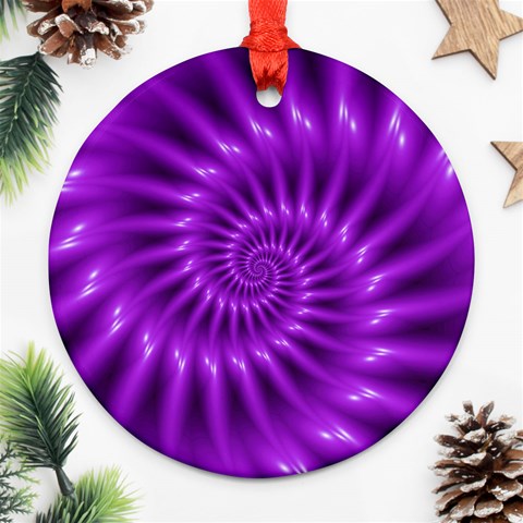 Glossy Bright Purple Fractal Spiral  Ornament (Round) from ArtsNow.com Front