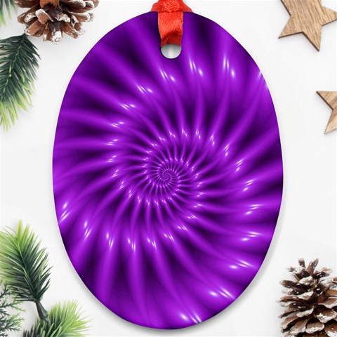 Glossy Bright Purple Fractal Spiral  Ornament (Oval) from ArtsNow.com Front