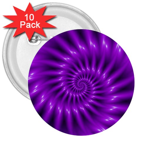 Glossy Bright Purple Fractal Spiral  3  Button (10 pack) from ArtsNow.com Front