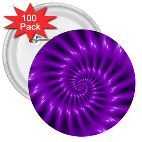 Glossy Bright Purple Fractal Spiral  3  Button (100 pack) from ArtsNow.com Front