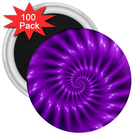 Glossy Bright Purple Fractal Spiral  3  Magnet (100 pack) from ArtsNow.com Front