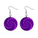 Glossy Bright Purple Fractal Spiral  1  Button Earrings