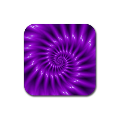 Glossy Bright Purple Fractal Spiral  Rubber Coaster (Square) from ArtsNow.com Front