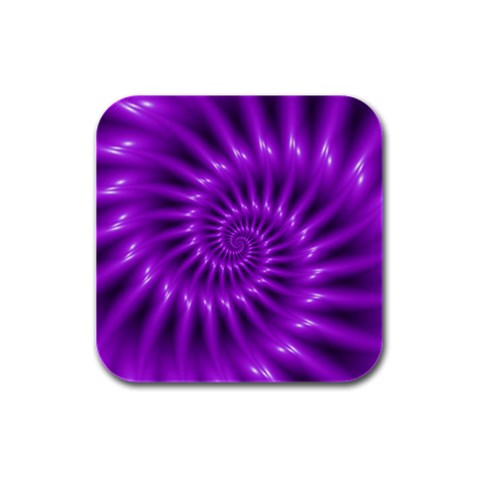 Glossy Bright Purple Fractal Spiral  Rubber Square Coaster (4 pack) from ArtsNow.com Front