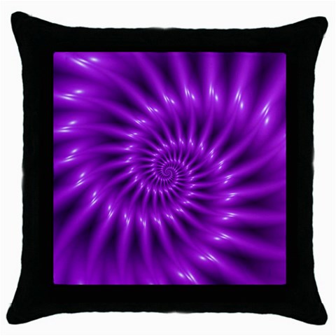 Glossy Bright Purple Fractal Spiral  Throw Pillow Case (Black) from ArtsNow.com Front