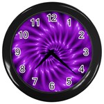 Glossy Bright Purple Fractal Spiral  Wall Clock (Black)