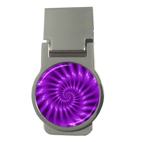 Glossy Bright Purple Fractal Spiral  Money Clip (Round) from ArtsNow.com Front