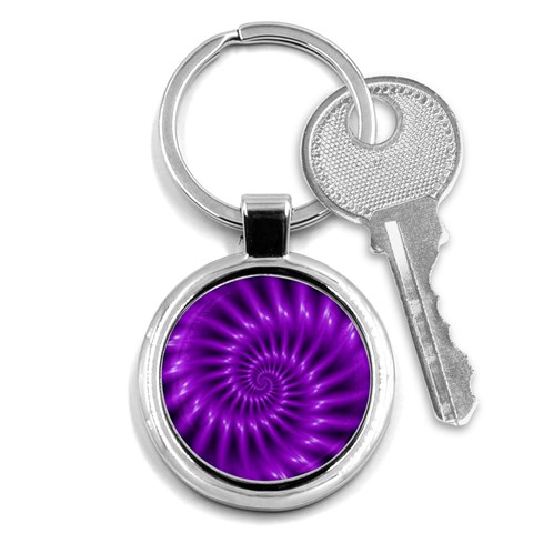 Glossy Bright Purple Fractal Spiral  Key Chain (Round) from ArtsNow.com Front