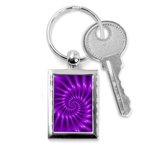 Glossy Bright Purple Fractal Spiral  Key Chain (Rectangle) from ArtsNow.com Front