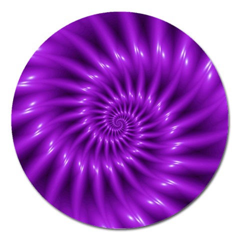 Glossy Bright Purple Fractal Spiral  Magnet 5  (Round) from ArtsNow.com Front