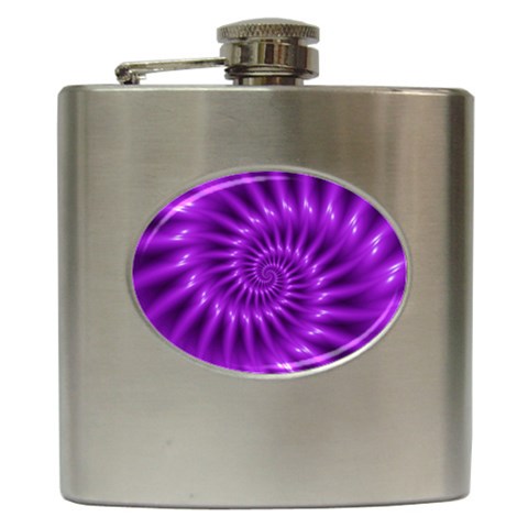 Glossy Bright Purple Fractal Spiral  Hip Flask (6 oz) from ArtsNow.com Front