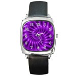 Glossy Bright Purple Fractal Spiral  Square Metal Watch