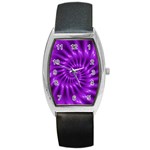 Glossy Bright Purple Fractal Spiral  Barrel Style Metal Watch