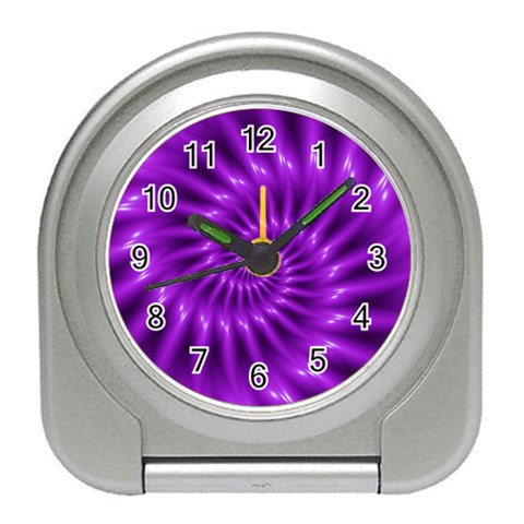 Glossy Bright Purple Fractal Spiral  Travel Alarm Clock from ArtsNow.com Front