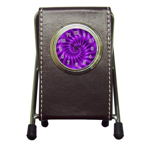 Glossy Bright Purple Fractal Spiral  Pen Holder Desk Clock from ArtsNow.com Front