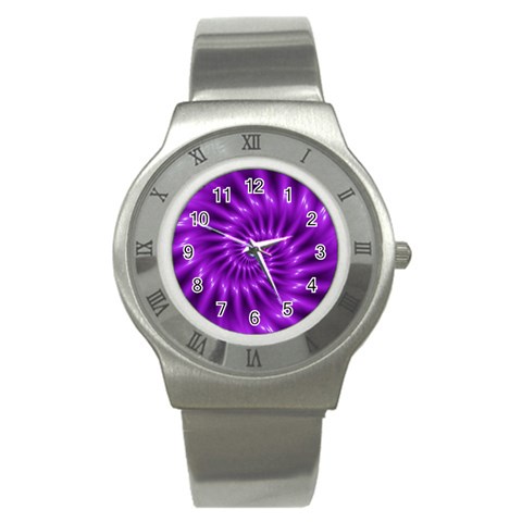 Glossy Bright Purple Fractal Spiral  Stainless Steel Watch from ArtsNow.com Front