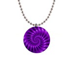 Glossy Bright Purple Fractal Spiral  1  Button Necklace