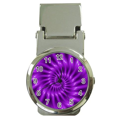 Glossy Bright Purple Fractal Spiral  Money Clip Watch from ArtsNow.com Front