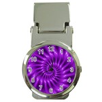 Glossy Bright Purple Fractal Spiral  Money Clip Watch