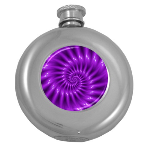 Glossy Bright Purple Fractal Spiral  Hip Flask (5 oz) from ArtsNow.com Front