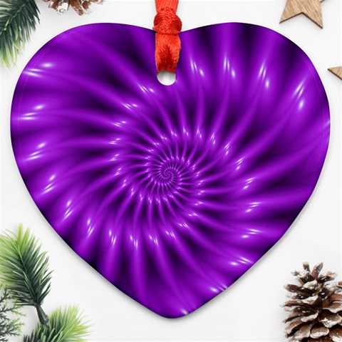 Glossy Bright Purple Fractal Spiral  Heart Ornament (Two Sides) from ArtsNow.com Front