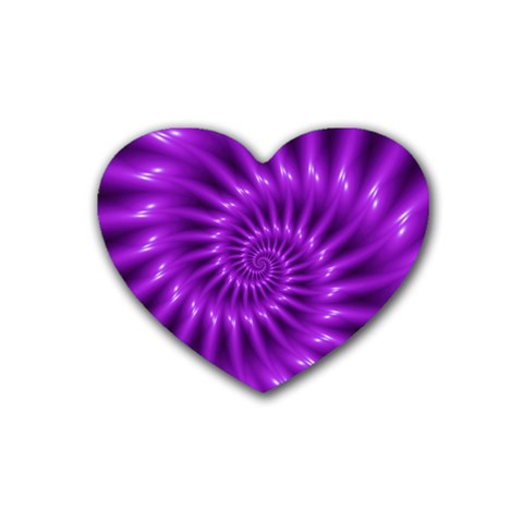 Glossy Bright Purple Fractal Spiral  Rubber Coaster (Heart) from ArtsNow.com Front