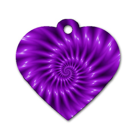 Glossy Bright Purple Fractal Spiral  Dog Tag Heart (One Side) from ArtsNow.com Front