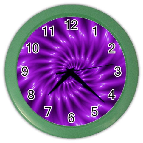 Glossy Bright Purple Fractal Spiral  Color Wall Clock from ArtsNow.com Front