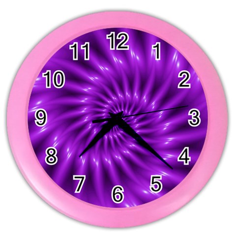 Glossy Bright Purple Fractal Spiral  Color Wall Clock from ArtsNow.com Front