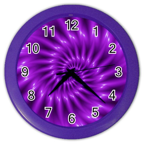 Glossy Bright Purple Fractal Spiral  Color Wall Clock from ArtsNow.com Front