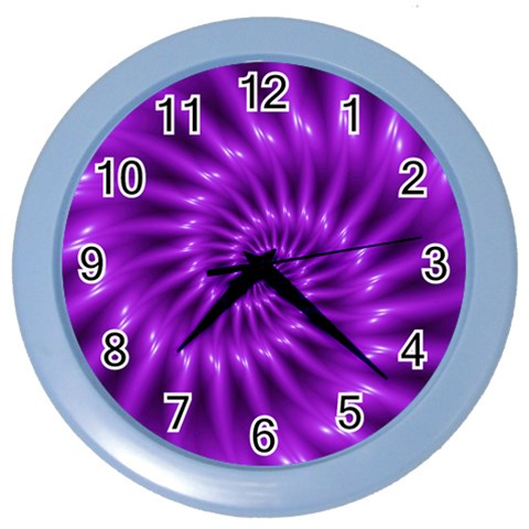 Glossy Bright Purple Fractal Spiral  Color Wall Clock from ArtsNow.com Front