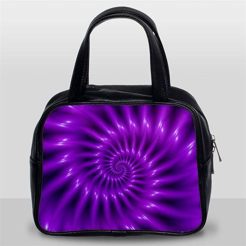 Glossy Bright Purple Fractal Spiral  Classic Handbag (Two Sides) from ArtsNow.com Front