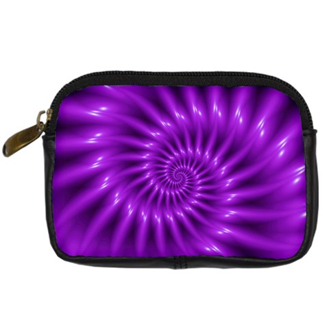 Glossy Bright Purple Fractal Spiral  Digital Camera Leather Case from ArtsNow.com Front