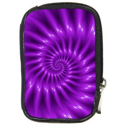 Glossy Bright Purple Fractal Spiral  Compact Camera Leather Case from ArtsNow.com Front