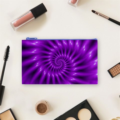 Glossy Bright Purple Fractal Spiral  Cosmetic Bag (Small) from ArtsNow.com Front