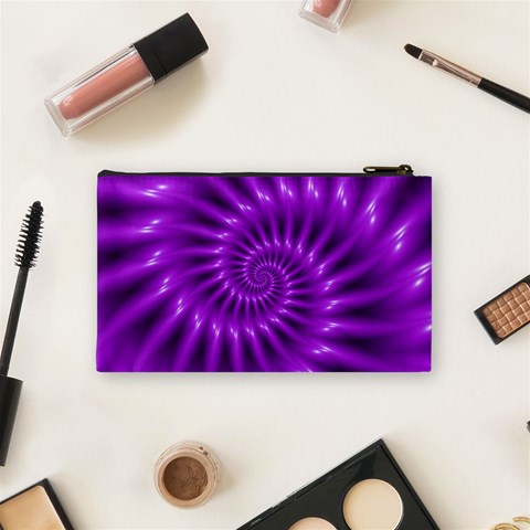 Glossy Bright Purple Fractal Spiral  Cosmetic Bag (Small) from ArtsNow.com Back