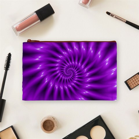 Glossy Bright Purple Fractal Spiral  Cosmetic Bag (Medium) from ArtsNow.com Front