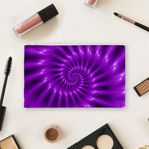 Glossy Bright Purple Fractal Spiral  Cosmetic Bag (Medium) from ArtsNow.com Front