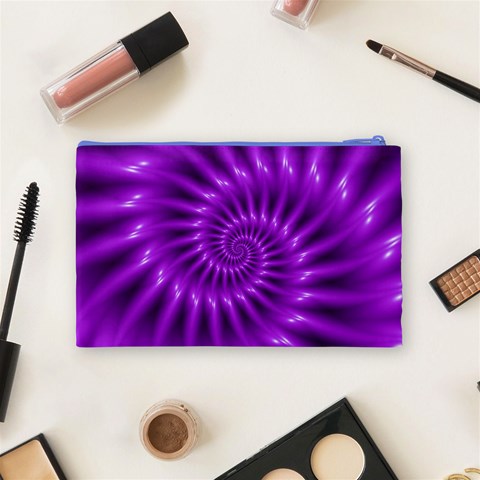 Glossy Bright Purple Fractal Spiral  Cosmetic Bag (Medium) from ArtsNow.com Back