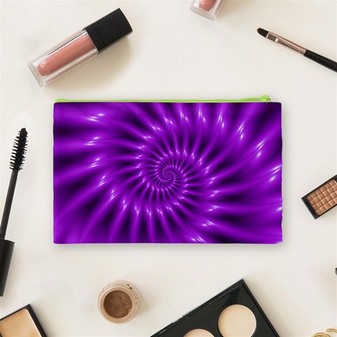 Glossy Bright Purple Fractal Spiral  Cosmetic Bag (Medium) from ArtsNow.com Back