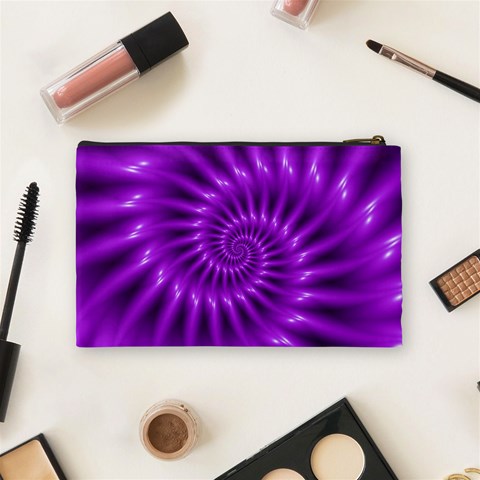 Glossy Bright Purple Fractal Spiral  Cosmetic Bag (Medium) from ArtsNow.com Back