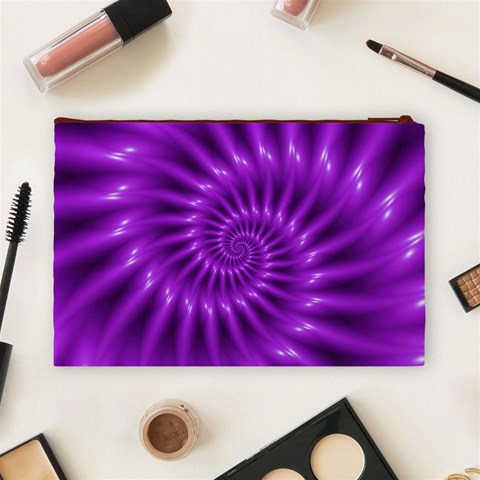 Glossy Bright Purple Fractal Spiral  Cosmetic Bag (Large) from ArtsNow.com Back