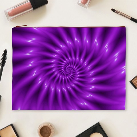 Glossy Bright Purple Fractal Spiral  Cosmetic Bag (XL) from ArtsNow.com Front