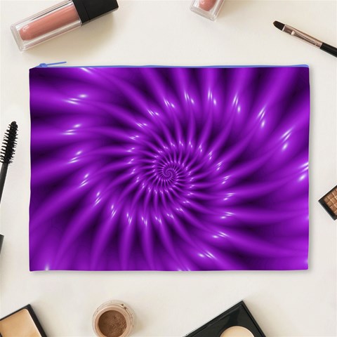 Glossy Bright Purple Fractal Spiral  Cosmetic Bag (XL) from ArtsNow.com Front