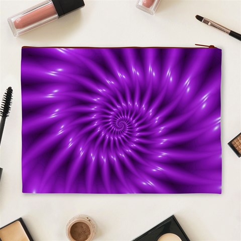 Glossy Bright Purple Fractal Spiral  Cosmetic Bag (XL) from ArtsNow.com Back