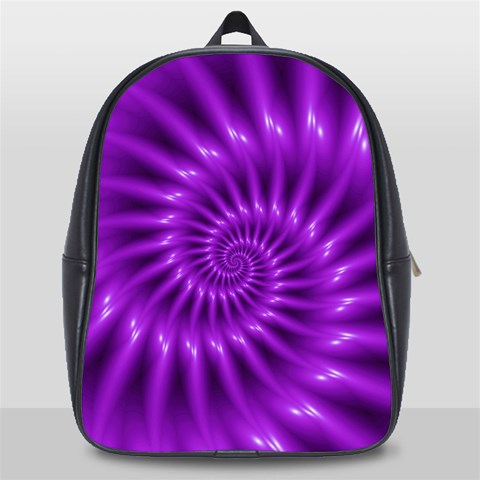 Glossy Bright Purple Fractal Spiral  School Bag (Large) from ArtsNow.com Front