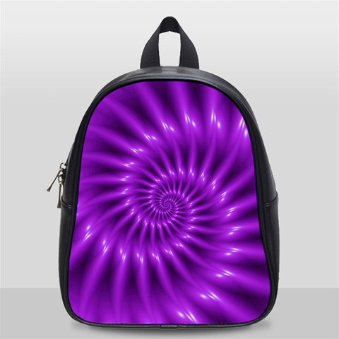 Glossy Bright Purple Fractal Spiral  School Bag (Small) from ArtsNow.com Front