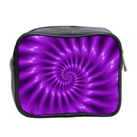 Glossy Bright Purple Fractal Spiral  Mini Toiletries Bag (Two Sides) from ArtsNow.com Back